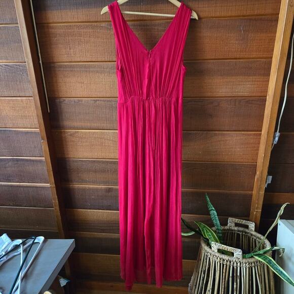 Soft Surroundings Red Babydoll Midi Dress 6 Semi-sheer Chiffon Wedding Romantic - Picture 3 of 12